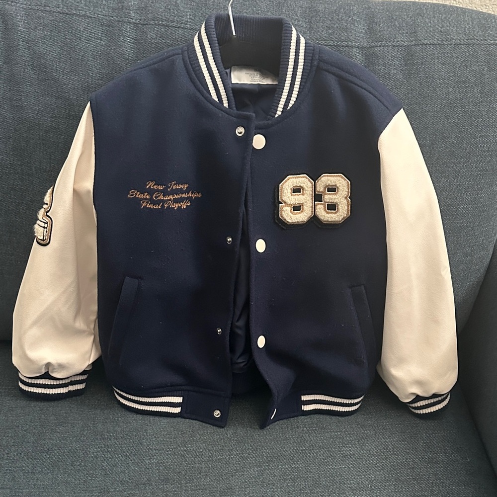 H&M Navy and White Kids Varsity Jacket